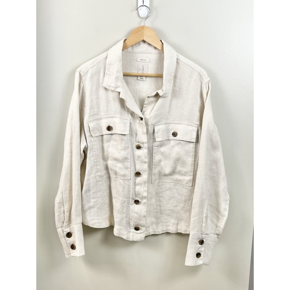 Joie Women's XL‎ 100% Linen Jacket Button Up Ecru Casual Coastal